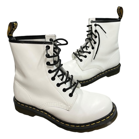 Dr. Martens Shoes - Doc Martens The Original White Patent Leather Lace Up Combat Boots